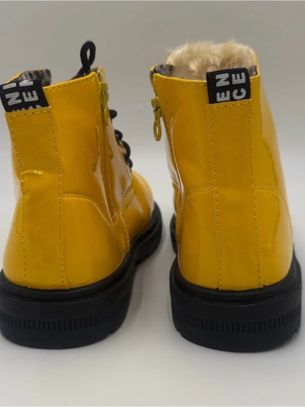 Fashion Yellow Combat Boots with Black Laces